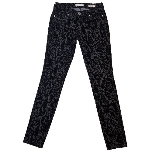 Vintage Guess Jeans 27 Black Velvet Floral Pattern Sienna Curvy Fit Feminine